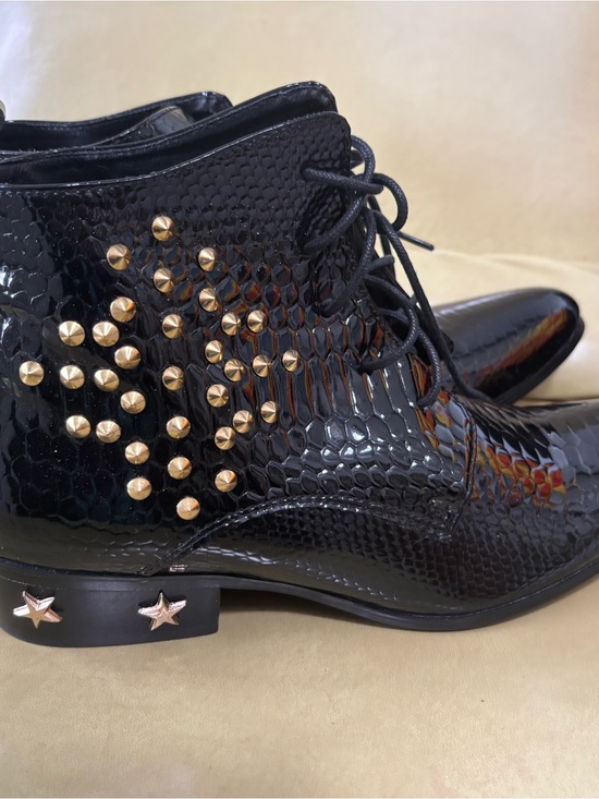 Men\'s Black Faux-Snake Ankle Boots with Gold Studs main image 4